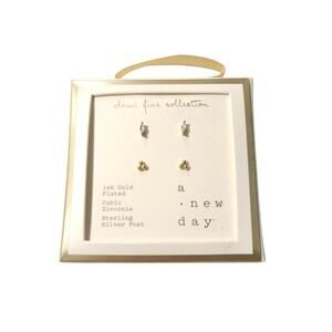 A New Day 14K Yellow Gold Over Sterling Silver 2 PCS Stud Earrings CZ Posts